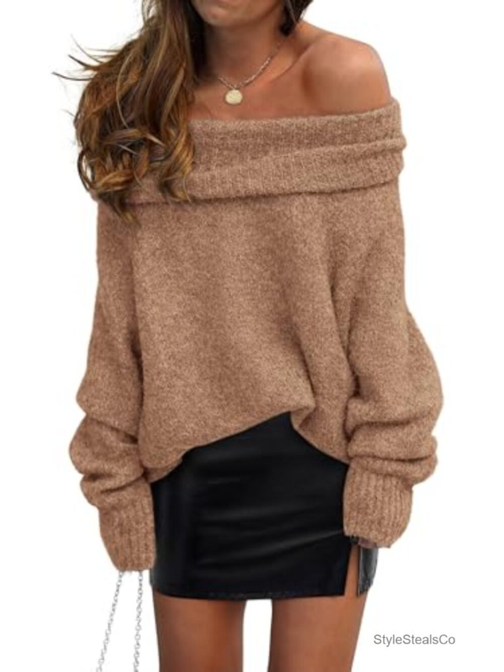 Off Shoulder Sweater Long Sleeve Knit Pullover Loose Oversized